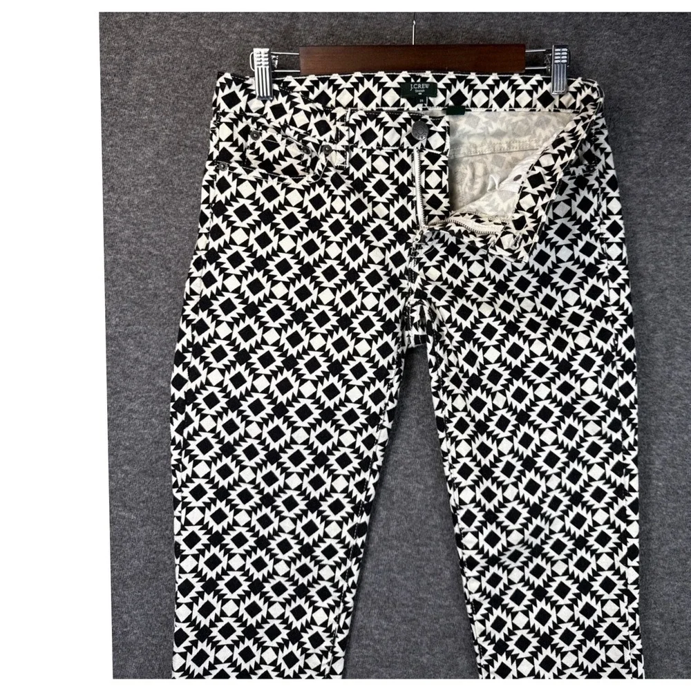 J.Crew Toothpick Jeans Black White Geometric Diamond Print Pants Womens 29 82835
